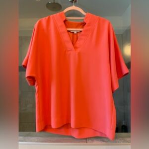 Trina Turk Coral Blouse with Mandarin Collar